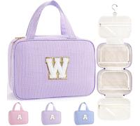 TOPEAST Hanging Toiletry Bag for Women - Travel Toiletry Bag Makeup Bag, Portable Toiletries Cosmetic Bag, Airplane Travel Essentials - Letter W, Purple