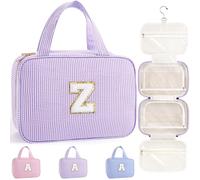 TOPEAST Hanging Toiletry Bag for Women - Travel Toiletry Bag Makeup Bag, Portable Toiletries Cosmetic Bag, Airplane Travel Essentials - Letter Z, Purple