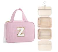 TOPEAST Hanging Toiletry Bag for Women - Travel Toiletry Bag Makeup Bag, Portable Toiletries Travel Bag and Cosmetic Bag Essentials - Letter Z, Pink