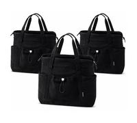 TOPEAST Large Canvas Tote Bag, Foldable & Reusable Grocery Shopping Bags with Zipper, Multi-Pocket for Daily Essentials Work, Black, L