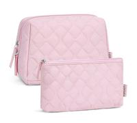 TOPEAST Makeup Bag, Large Travel Cosmetic Bag, Puffer Makeup Bags for Women, 2Pcs Quilted Toiletry Bags, Pink, Modern Cute Makeup Bag Lightweight Toiletry Bags for Women
