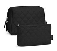 TOPEAST Makeup Bag, Large Travel Cosmetic Bag, Puffer Makeup Bags for Women, 2Pcs Quilted Toiletry Bags, Black