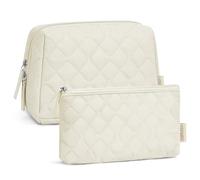 TOPEAST Makeup Bag, Large Travel Cosmetic Bag, Puffer Makeup Bags for Women, 2Pcs Quilted Toiletry Bags, Beige, Modern Cute Makeup Bag Lightweight Toiletry Bags for Women