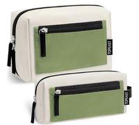 TOPEAST Makeup Bags for Women, Large Travel Cosmetic Bag, 2Pcs Toiletry Bags Accessories Storage Case, Beige & Green, Modern Makeup Bag Lightweight Toiletry Bags for Women