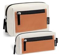TOPEAST Makeup Bags for Women, Large Travel Cosmetic Bag, 2Pcs Toiletry Bags Accessories Storage Case, Beige & Orange, Modern Makeup Bag Lightweight Toiletry Bags for Women