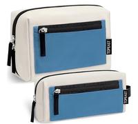 TOPEAST Makeup Bags for Women, Large Travel Cosmetic Bag, 2Pcs Toiletry Bags Accessories Storage Case, Beige & Misty Blue, Modern Makeup Bag Lightweight Toiletry Bags for Women