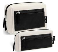 TOPEAST Makeup Bags for Women, Large Travel Cosmetic Bag, 2Pcs Toiletry Bags Accessories Storage Case, Beige & Black, Modern Makeup Bag Lightweight Toiletry Bags for Women