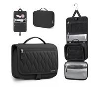 TOPEAST Quilted Travel Toiletry Bag for Women,Detachable Hanging Makeup Bag | Portable Toiletry Bag Organizer for Travel Essentials, Accessories, Brushes, Waterproof Makeup Bag with Clear Pocket, Black