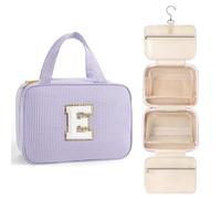 TOPEAST Teen Girl Gifts Trendy Stuff - Birthday Gifts for 7 8 9 10 11 12 13 14 15 16 17 18 Year Old Teen Girls, Hanging Toiletry Bag Initial Makeup Bag - Letter E, Purple