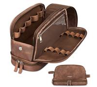 TOPEAST Toiletry Bag for Men, Large PU Leather Dopp Kit with Waterproof Wet Pocket, Double Layer Travel Toiletry Organizer with Brush Compartment, Shaving Bag with Handle, Brown, 11.4 x 6.3 x 5.1