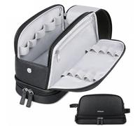 TOPEAST Toiletry Bag for Men, Large PU Leather Dopp Kit with Waterproof Wet Pocket, Double Layer Travel Toiletry Organizer with Brush Compartment, Shaving Bag with Handle, Black, 11.4 x 6.3 x 5.1