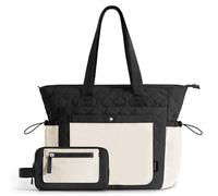 TOPEAST Tote Bag for Women, Lightweight Puffer Tote Bag with Zipper, Work Bags for Nurse Teacher, Travel Puffy Handbag, Beige & Black-large, L