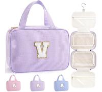 TOPEAST Travel Toiletry Bag for Women - Hanging Toiletry Bag Makeup Bag, Portable Toiletries Cosmetic Bag, Airplane Travel Essentials - Letter V, Purple