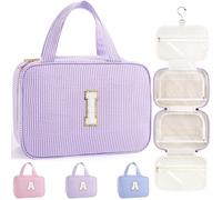 TOPEAST Travel Toiletry Bag for Women - Hanging Toiletry Bag Makeup Bag, Portable Toiletries Cosmetic Bag, Airplane Travel Essentials - Letter I, Purple