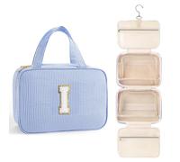 TOPEAST Travel Toiletry Bag for Women - Hanging Toiletry Bag Makeup Bag, Portable Toiletries Cosmetic Bag, Airplane Travel Essentials - Letter I, Blue