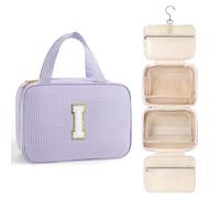 TOPEAST Travel Toiletry Bag for Women - Hanging Toiletry Bag Makeup Bag, Portable Toiletries Cosmetic Bag, Airplane Travel Essentials - Letter I, Purple