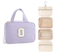TOPEAST Travel Toiletry Bag for Women - Hanging Toiletry Bag Makeup Bag, Portable Toiletries Cosmetic Bag, Airplane Travel Essentials - Letter O, Purple