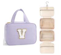 TOPEAST Travel Toiletry Bag for Women - Hanging Toiletry Bag Makeup Bag, Portable Toiletries Cosmetic Bag, Airplane Travel Essentials - Letter V, Purple