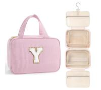TOPEAST Travel Toiletry Bag for Women - Hanging Toiletry Bag Makeup Bag, Portable Toiletries Travel Bag and Cosmetic Bag Essentials - Letter Y, Pink