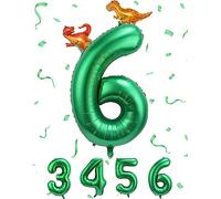 Topeedy Baby Green Number 6 and Dinosaur Birthday Balloon, Green Age 6 40 Inch Birthday Decoration for Birthday Party and Animal Theme Party Dinosaur Party