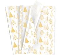 Topeedy White with Gold Tree Christmas Tissue Paper, 50 Sheets, 35x50cm, Gift Wrapping, Filling Boxes, Art Projects, Photography Props