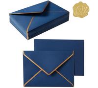 Topeen 50 Pieces A7 Envelopes with Gold Border, 5.24 x 7.21 Inches Envelopes with Gold Stickers for Greeting Cards and Invitation (Navy Blue, A7-5x7)