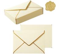 Topeen 50 Pieces A7 Envelopes with Gold Border, 5.24 x 7.21 Inches Envelopes with Gold Stickers for Greeting Cards and Invitation (Cream Color, A7-5x7)