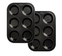 Topero Kitchenware Non Stick Baking Trays- 6 Cup Yorkshire Pudding Tray Set- Durable Carbon Steel Muffin Trays, Cupcake Tray, Buns Tray or Deep Mince Pie Baking Tray- Non Stick Oven Tray 2 Pack