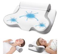 TOPESCT Memory Foam Pillow for Neck and Shoulder,2 in 1 Comfortable Neck and Roll Side Sleeper Pillow (Light Grey)