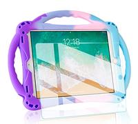 TopEsct iPad 6th Generation Case, iPad 5th Generation Case, Kids Case for iPad 2017/2018 9.7 Inch with Glass Screen Protector and Shockproof Strap for iPad Air and Air 2 (Purple&Turquoise)