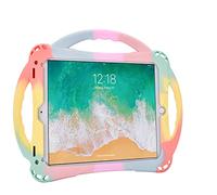 TopEsct Kids Case for iPad 6th/5th Gen, iPad Air 1st/2nd Gen, iPad Pro 9.7 inch 2016, Built-in Handle Stand Comes with a Strap, Silicone Shockproof Protective Cover (Rainbow)