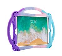 TopEsct Kids Case for iPad 6th/5th Gen, iPad Air 1st/2nd Gen, iPad Pro 9.7 inch 2016, Built-in Handle Stand Comes with a Strap, Silicone Shockproof Protective Cover (Purple&Turquoise)