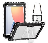 TOPESCT Kids Case for iPad 9th/8th/7th Generation 10.2 inch,Case with Portable Shoulder Strap, PET Screen Protector & Shockproof Silicone (Black)