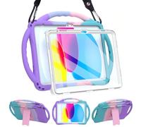 TopEsct Kids Case for iPad (A16) 11th Gen 11" 2025, iPad 10th Gen 10.9" 2022, Built in Kickstand, Silicone Shockproof Cover Comes with Strap (Purple & Turquoise)