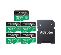 TOPESEL 128GB Micro SD Card 5 Pack with Adapter, High Speed TF Card, Memory Card microSDXC for Camera, Smartphone, Tablet, Dash Cam, Drone, UHS-I, U3, A1, 4K UHD, V30(128GB 5Pack)