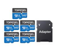 TOPESEL 5-Pack 64GB Micro SD Card Class 10 Micro-SDXC Memory Card UHS-I, High Speed Flash TF Card for Security Camera/Smartphone/Drone/Dash Cam/Tablet/PC, C10, U1, 64GB 5Pack