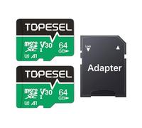 TOPESEL 64GB Micro SD Card 2 Pack with Adapter, High Speed TF Card, Memory Card microSDXC for Camera, Smartphone, Tablet, Dash Cam, Drone, UHS-I, U3, A1, 4K UHD, V30