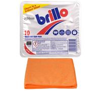 Topest Brillo Multi-use Soap Pads (10 Pads) - Household Cleaner - Effective for Cleaning Pots, Pans, Cookers - with Ultra Absorbent Microfibre Cleaning Cloth