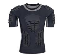 Topeter Mens Padded Protective Shirt, Impact Protector Undershirt with Rib, Chest, Shoulder & Back Pads for Football, Training, Contact Sports Gray S