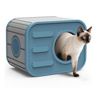 Topetory Outdoor Cat House, Outside Cat Shelter with Bed Mat for Feral Cat, Plastic Pet Hous for Indoor and Outdoor Use, Weatherproof and Insulated, Blue