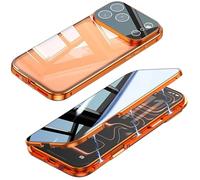 TOPF&B Case for iPhone 17 Pro Max Privacy Magnetic Cover,360 Degree Full Cover Built-in Privacy Screen Protector and Camera Protector,Metal Bumper Case for iPhone 17 Pro Max,Orange