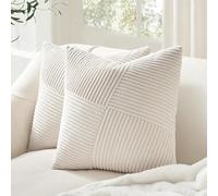 Topfinel Corduroy Cushion Covers 50x50 cm 20x20 Inch Set of 2 Cream Patchwork Pinwheel Throw Pillow Cases with Invisible Zipper Boho Decorative Sofa Cushion Covers for Living Room Bedroom Sofa Bed