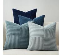 Topfinel Corduroy Cushion Covers Soft Decorative Square Throw Pillow Covers Striped Soft Pillowcase 4 Pack for Home Decor Sofa 40x40 cm 16x16 Inches Blue
