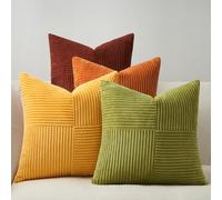 Topfinel Corduroy Cushion Covers Soft Decorative Yellow Orange Throw Pillow Covers Cushion Soft Pillowcase Striped Pack of four for Home decor Sofa 45cm x 45cm 18x18