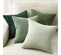 Topfinel Cushion Covers 40cm x 40cm Corduroy Decorative Square Throw Pillow Covers Bedroom Cushion Soft Pillowcase Striped Cushions Covers for Living Room Sofa 20x20 Light Green Set of 4