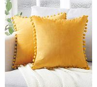 Topfinel Cushion Covers 45x45,Yellow Cushion Covers 18 x 18 inches,Boho Outdoor Mustard Velvet Pom Pom Cushion Cover with Invisible Zip for Sofa Chair Living Room,Pack of 2…