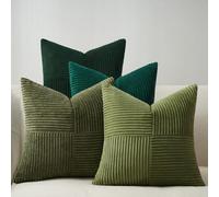 Topfinel Dark Green Cushion Covers 40cm x 40cm Soft Decorative Square Sofa Throw Pillow Covers Striped Soft Corduroy Pillowcase for living Room Bedroom Home Decor 16x16 Inches Set of 4