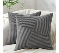 Topfinel Dark Grey Cushion Covers 50x50 cm 20x20 Inch Set of 2 Corduroy Patchwork Pinwheel Throw Pillow Cases with Invisible Zipper Decorative Sofa Cushion Covers for Living Room Bedroom Sofa Bed