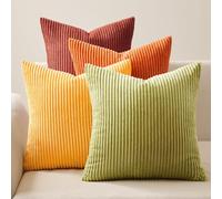 Topfinel Fall Burnt Orange Decorative Throw Pillows Covers 18x18 Inch Set of 4,Yellow Green Gradient Series Corduroy Striped Square Pillow Case,Western Modern Cushion Cover for Couch Sofa Bedroom