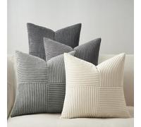 Topfinel Grey Cushion Covers 40cm x 40cm Soft Decorative Square Sofa Throw Pillow Covers Striped Soft Corduroy Pillowcase for living Room Bedroom Home Decor 16x16 Inches Set of 4